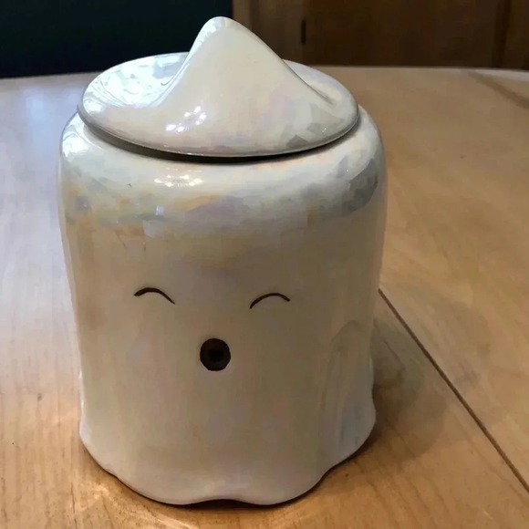 10 Strawberry Street white iridescent Ghost Halloween canister - Picture 1 of 9